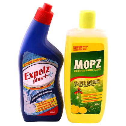 Expelz Plus Toilet Cleaner with Mopz Fresh Lime Surface Cleaner Combo Pack (500 ml + 500 ml)
